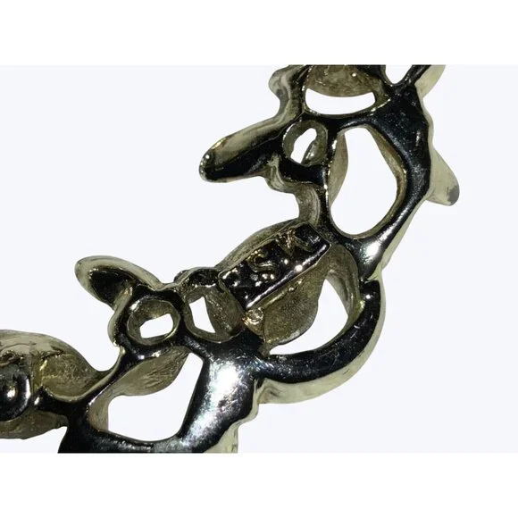 Vintage BSK Round Silver-Toned Brooch With Green Blue Rhinestones - Picture 12 of 13